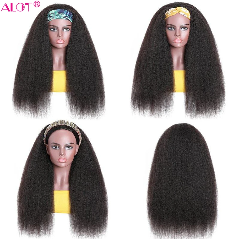 Кудрявый прямой парик с головной повязкой человеческие волосы 180% Remy бразильский