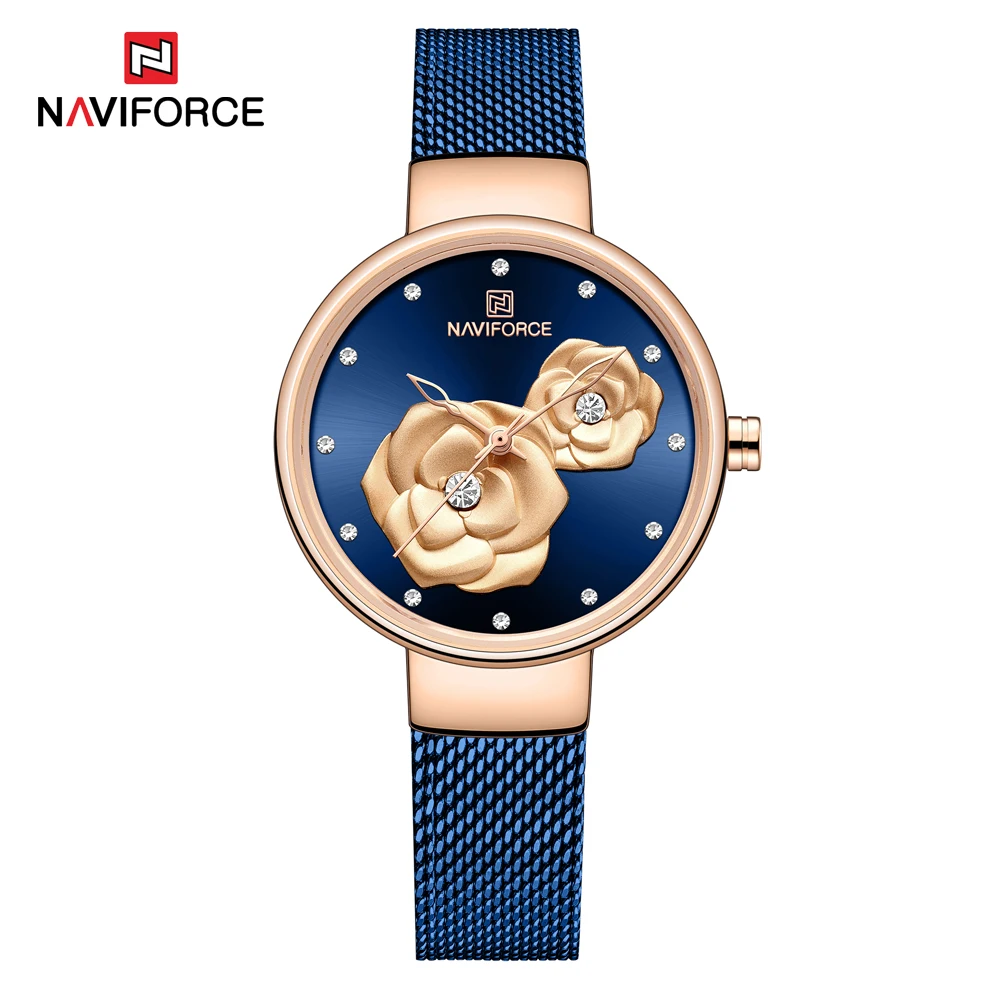 NAVIFORCE синие кожаные часы женские кварцевые высококачественные
