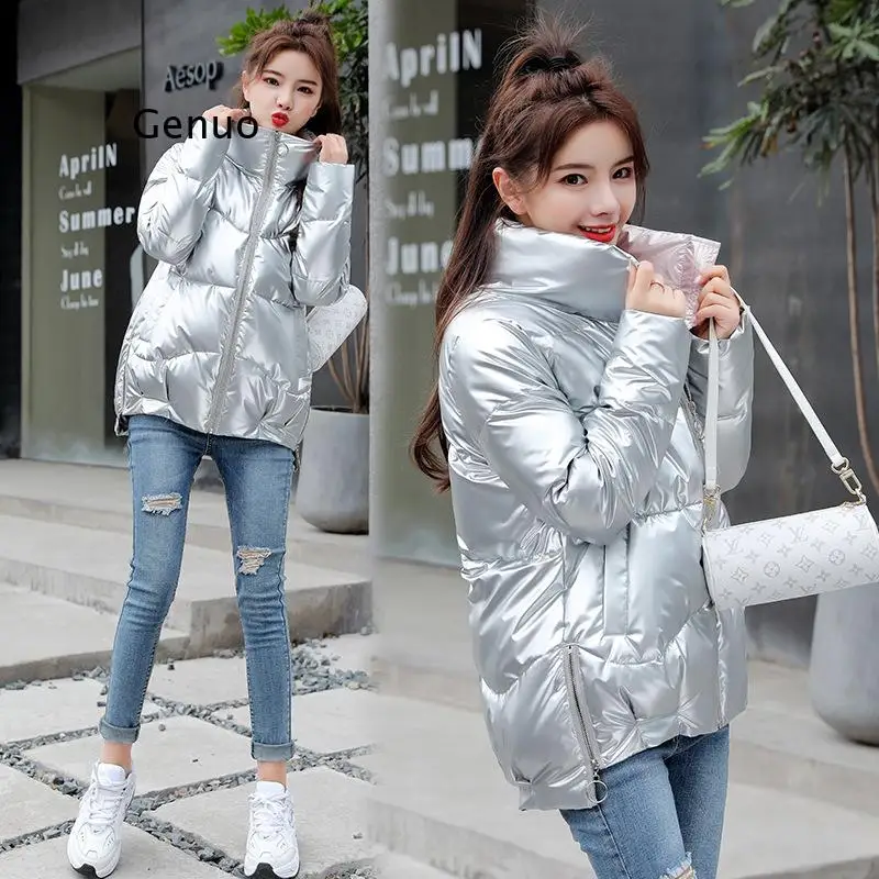 Bright Face Down Cotton Padded Coat Women 2021 Winter New Style Women's Bread Coat Stand-Up Collar Padded Jacket Women