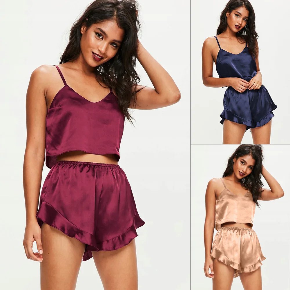 

Summer new home wear sexy suspender pajamas women's sleeveless casual shorts pajamas pj sets for women night suits for women