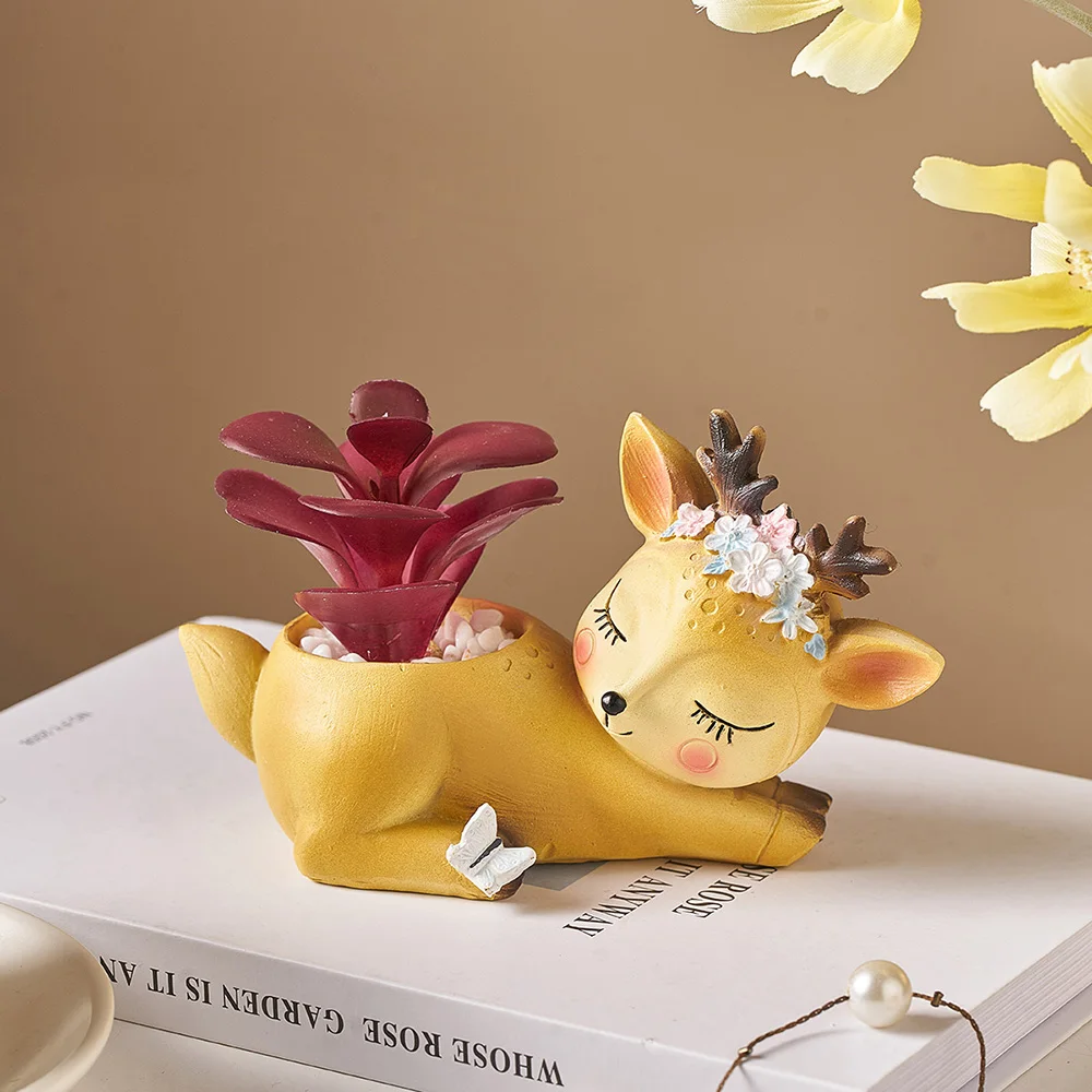 Смола олень украшения Ваза Цветок Олень скульптура ваза для цветов креативное