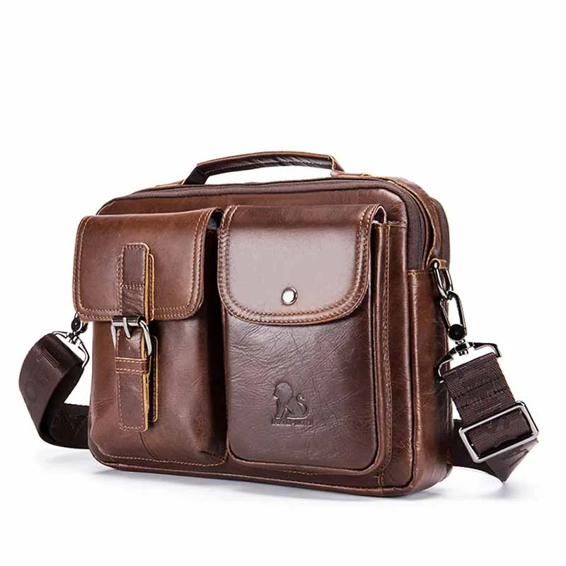 

Fashion Genuine Leather Men's Briefcase Crossbody Bag Cowhide Laptop Bag Business Tote Bags Shoulder Bag for Male Casual Handbag