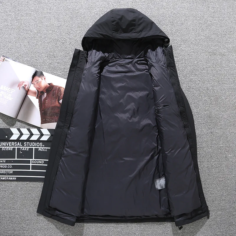 Брендовая мужская длинная куртка на пуху с перьями зимняя повседневная Толстая