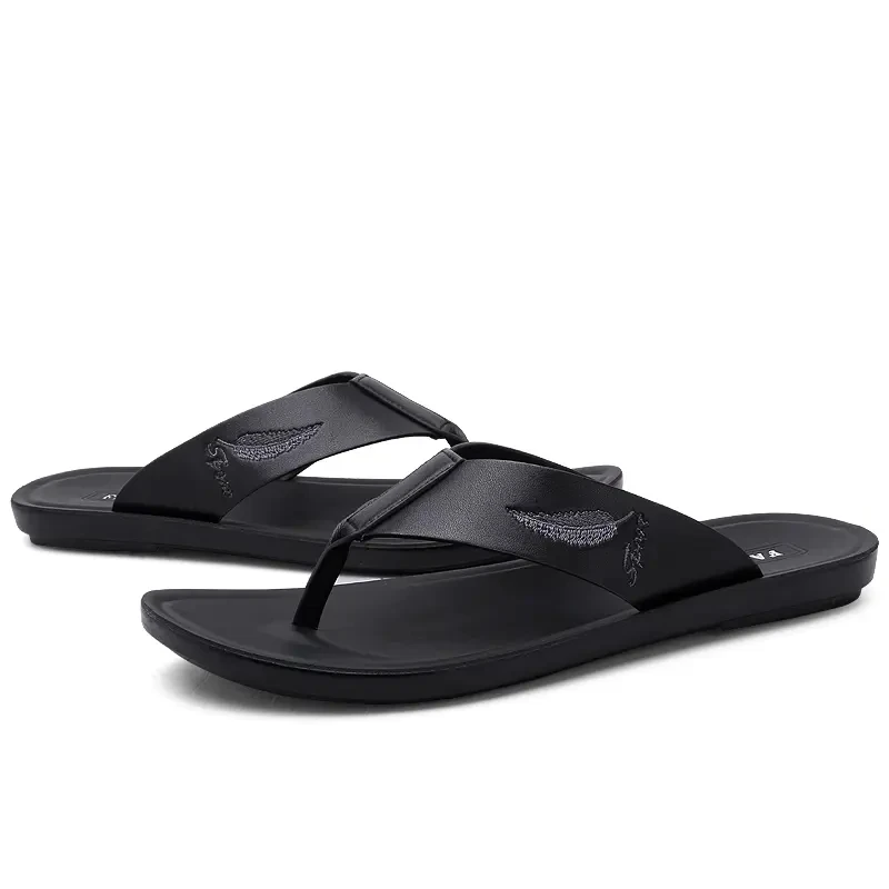 Летние мужские шлепанцы с застежкой на носок сандалии из натуральной кожи модные