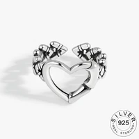 925 sterling silver rings for women heart shape distressed opening handmade simple design ins trendy fine jewelry