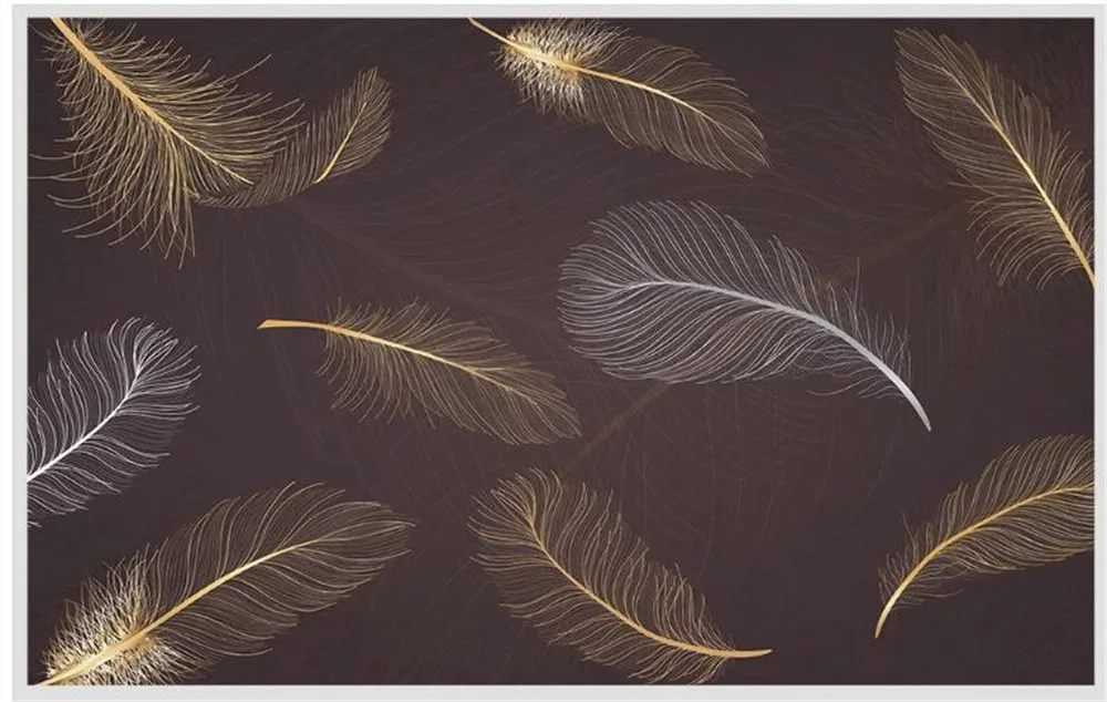 

milofi custom large wallpaper mural small fresh golden hand-painted feather bedroom bedroom background wall