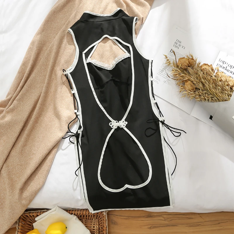 Комплект женской ночной рубашки с высоким воротником чонсам ажурное нижнее