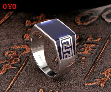 

pure S925 sterling silver black agate open man ring gem silver jewelry zircon male ring