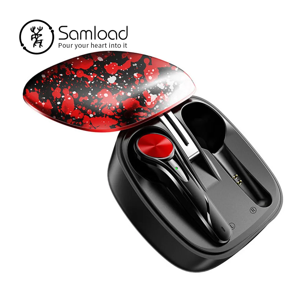 black-red Наушники Samload Bluetooth 5,0, беспроводные наушники с глубоким басом, наушники CVC, шумоподавление с зарядным устройством для iPhone, samsung - Цвет: black-red