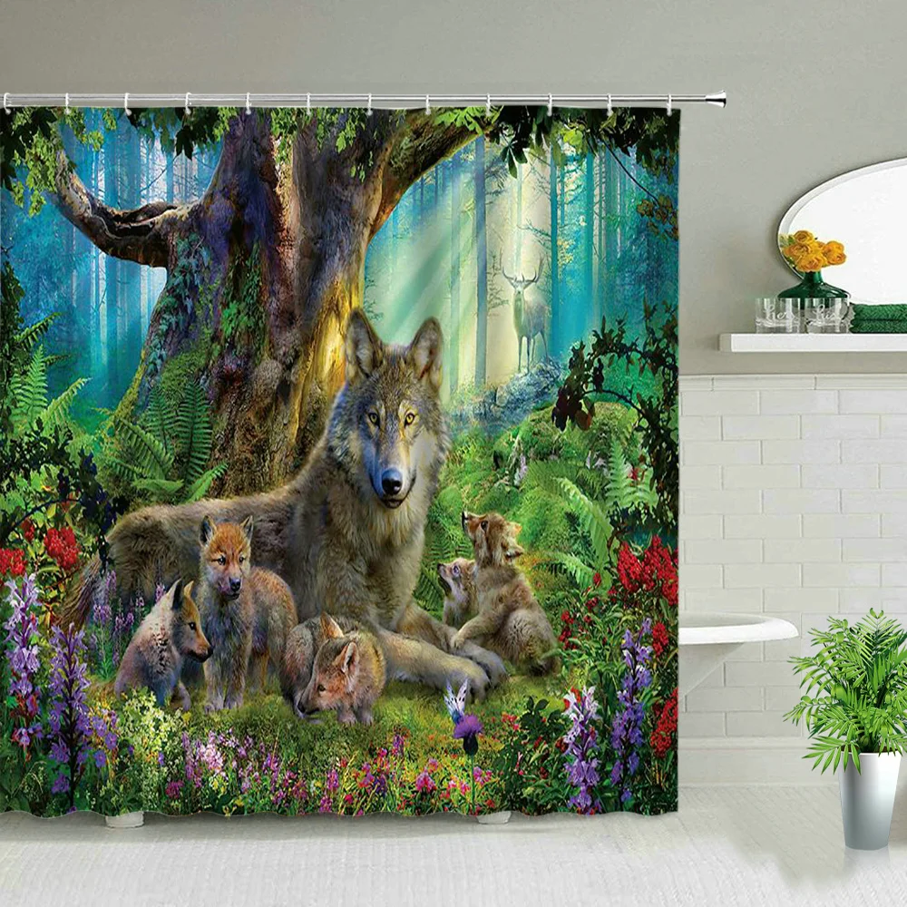 

Africa Animals Elephant Lion Zebra Leopard 3d Printing Shower Curtains Waterproof Bathroom Curtain Set Bathtub Decor With Hooks