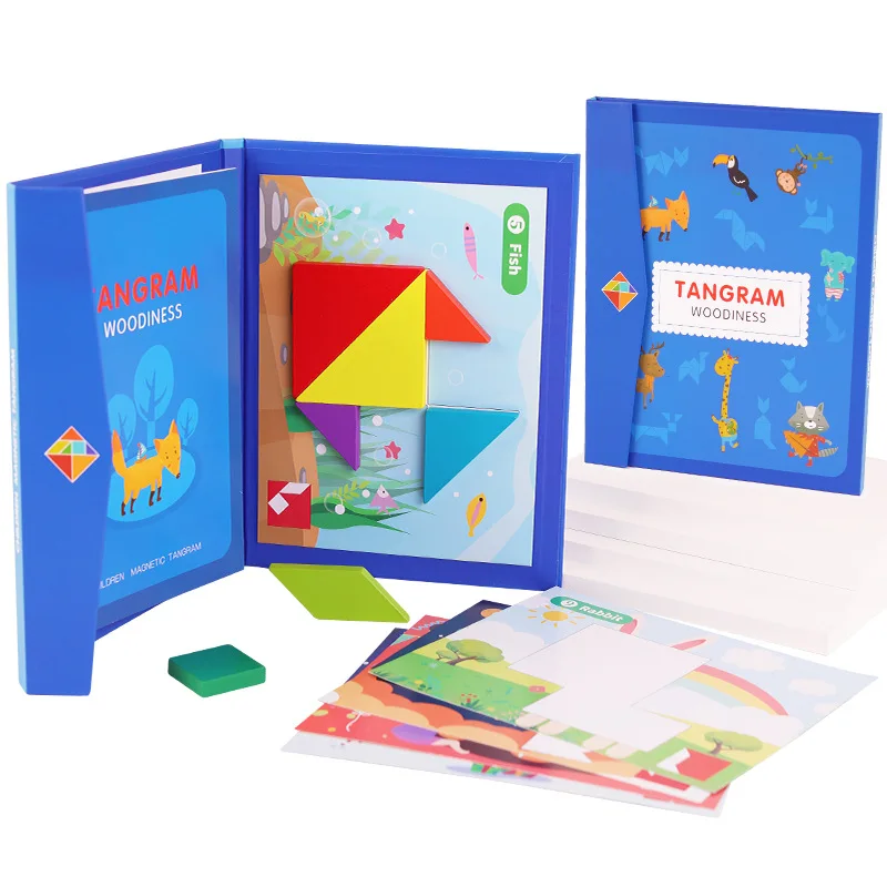 

Magnetic Tangram Puzzle Book Portable Preschool Baby Kids Toys Intelligence Jigsaw Puzzle Wooden Educational Toys for Children