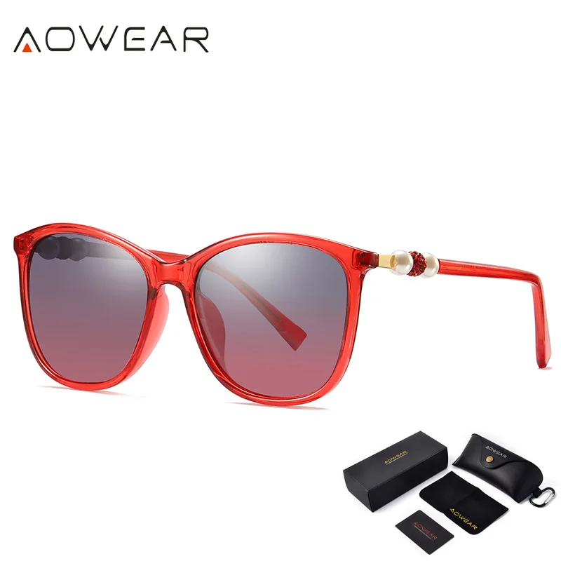 C3 Red AOWEAR, винтажные Поляризованные солнцезащитные очки, женские, для вождения, прозрачные, солнцезащитные очки,, новые дизайнерские очки, оттенки, UV400, очки, Gafas De Sol - Цвет линз: C3 Red