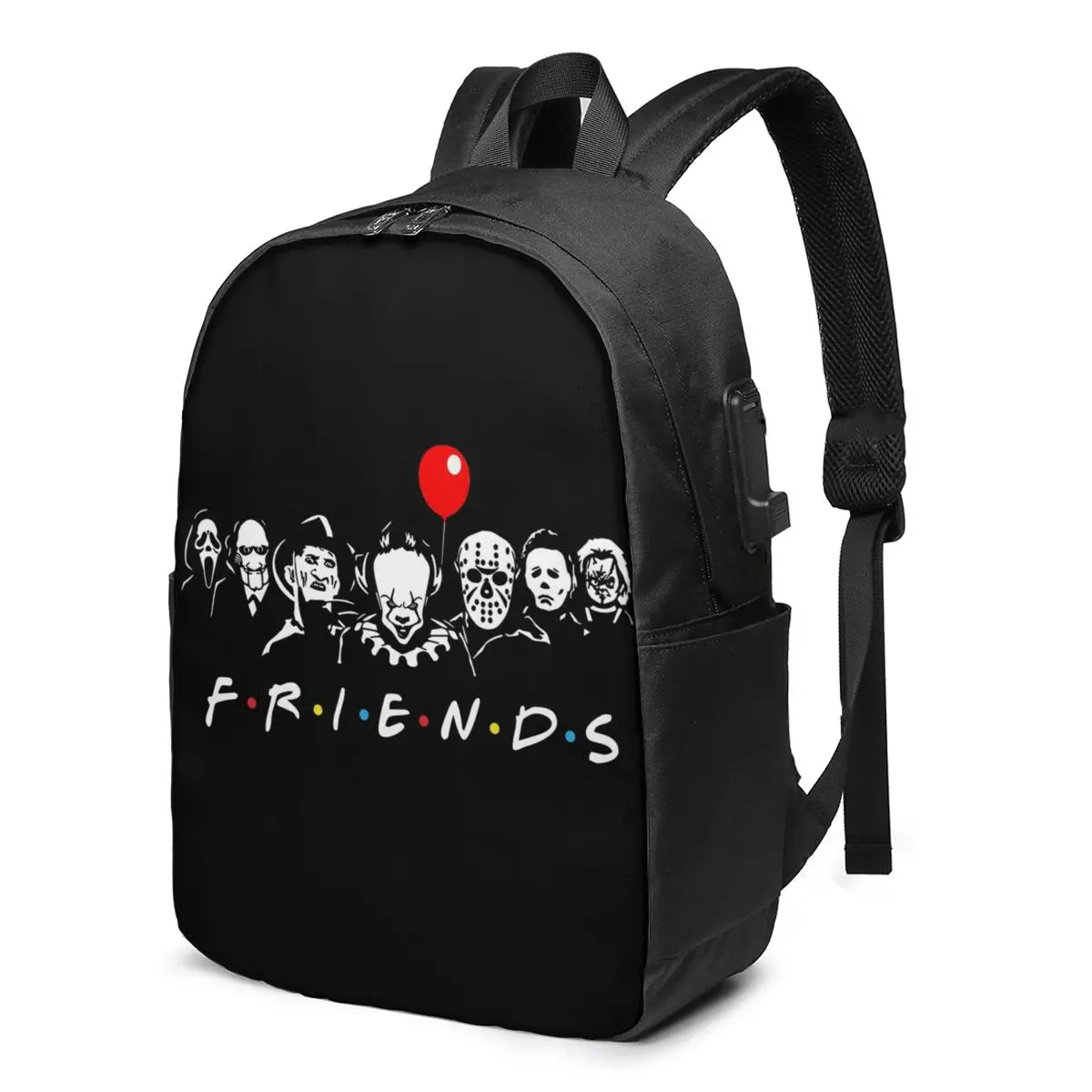 

Ужас Фильм Хэллоуин рюкзаки для друзей персонажи жуткий милый зарядное устройство USB фестивальный рюкзак женские легкие сумки