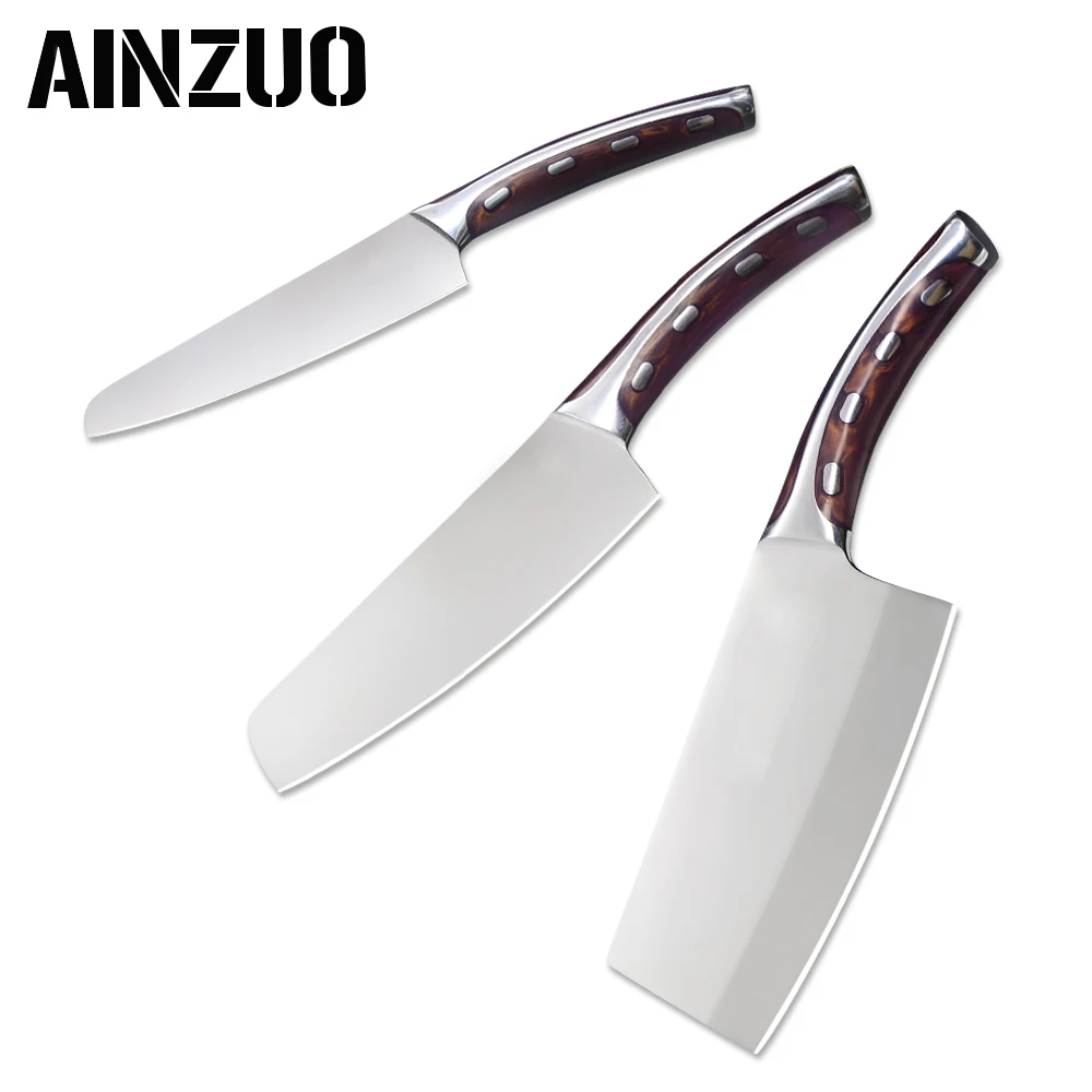 A.3 Pcs set AINZUO 4cr14mov нож из нержавеющей стали нож-Измельчитель 5 дюймов 6 дюймов 7 дюймов разделочные принадлежности для шеф-повара набор кухонных столовых приборов - Цвет: A.3 Pcs set