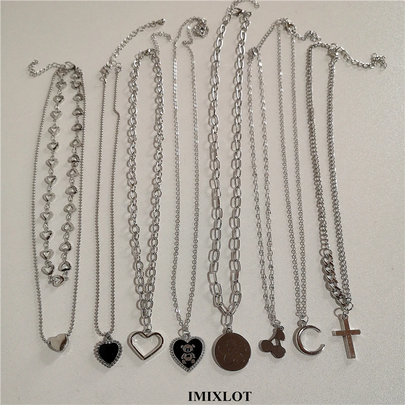 Ожерелье с кулоном в виде сердца Kpop Двухслойное ожерелье из металлического