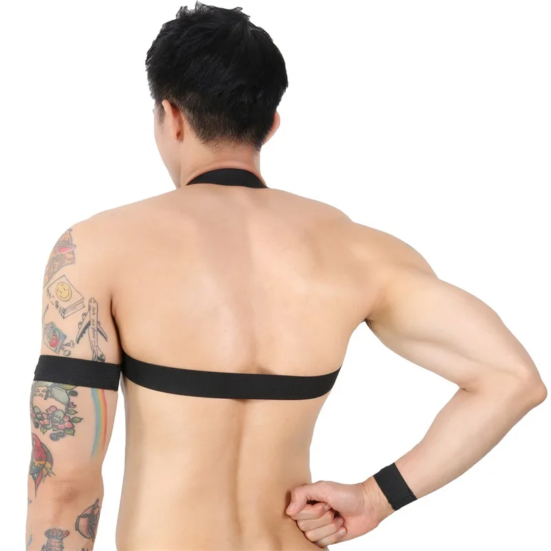 

Hot Men Thong Set Jockstrap Black White Bondage Costume Lingerie Body Chest Harness Halter Neck Nightclub Hollow Out Clothing