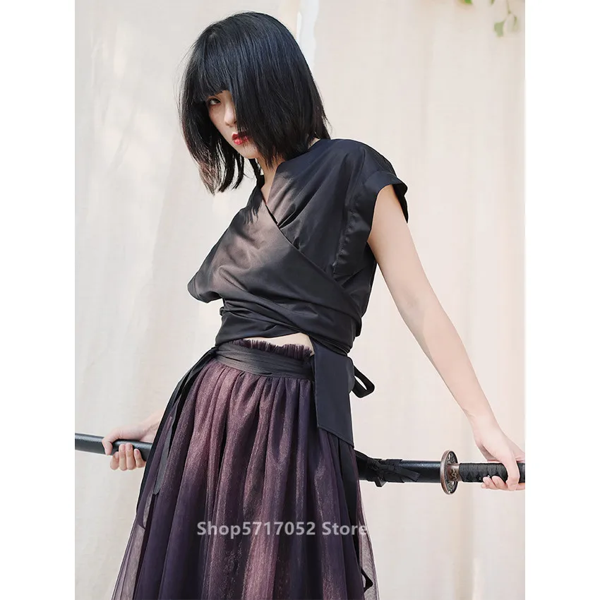 Кимоно женское кружевное в японском стиле кружевная черная рубашка-топ ретро