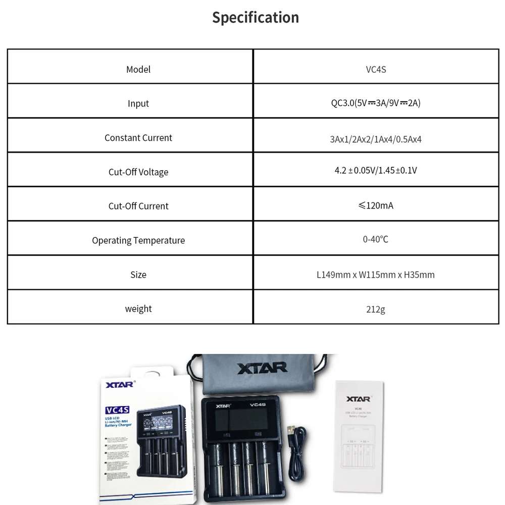 Зарядное устройство XTAR 4Bay VC4S QC3.0 быстрая зарядка макс. 3A/VC4 зарядное USB с ЖК