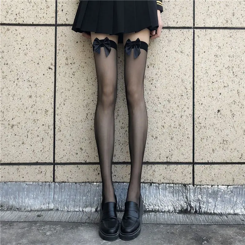 

Summer Women Japanese Jk Lolita Thin Black Bow Lace Cute Lovely Spice Girls Thigh High Tights Stockings Pantyhose