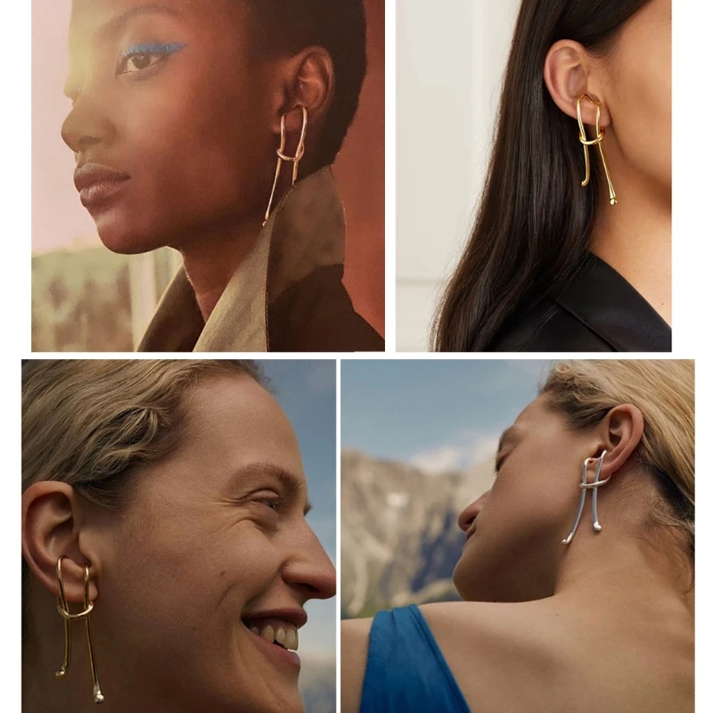 

Irregular Link Chain Earrings for Women Girls Non Piercing High Polished Geometric Oval Tube Earrings Jewelry Thanksgiving Gift