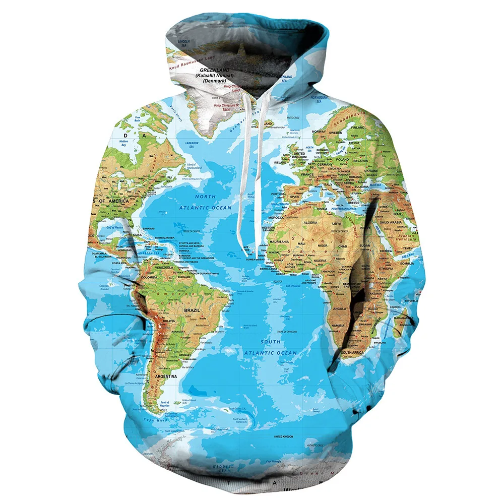 

2021 Funny Man Brand World Map Sweatshirts Earth Sweat shirt Funny 3d hoodies Mens Clothing Men Cool Anime Hoody Man pullover