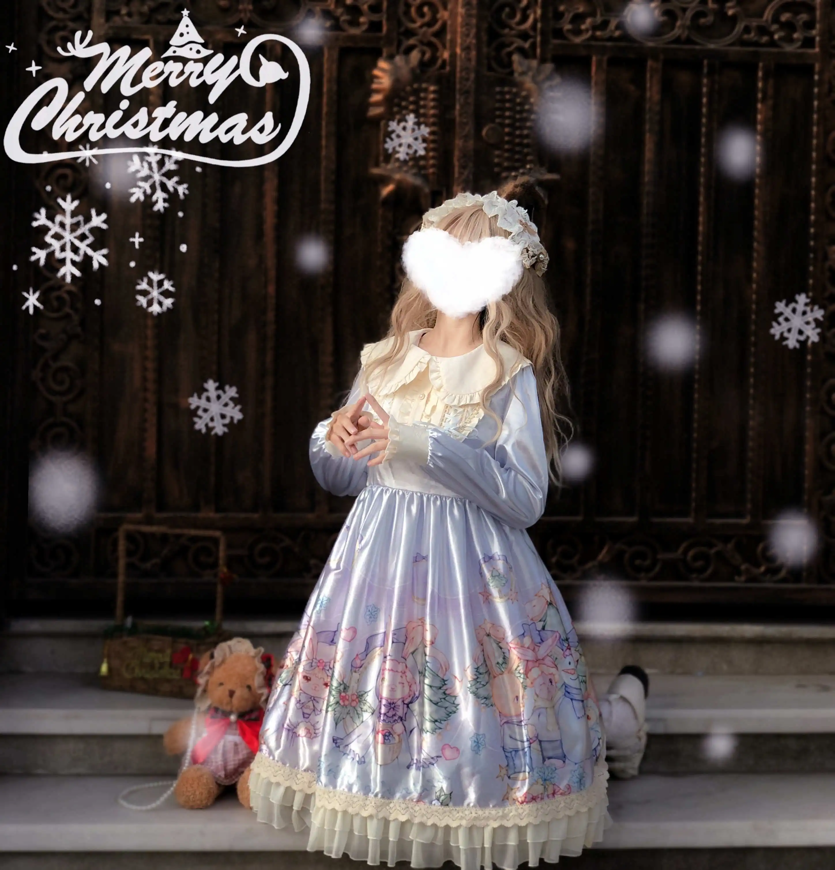 

Lolita reflective Christmas Cosplay Costume Women Ruffle Decorated Retro Strap Tulle Dress Tea Party autumn winter dress