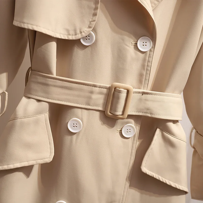 

2021 Spring Autumn Women Casual Turn-down Collar Double Breasted Button Solid Ladies Long Slim Trench Coat With Sashes T017
