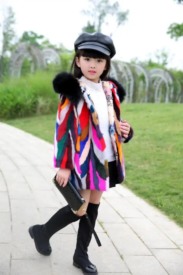 Новое Детское пальто из натурального меха норки с капюшоном лисьего детская