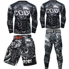 Новый мужской спортивный костюм, футболка и брюки, 3D принт, обтягивающий, компрессионный, для тренажерного зала, MMA Rashguard, топ Bjj, комплект для фитнеса