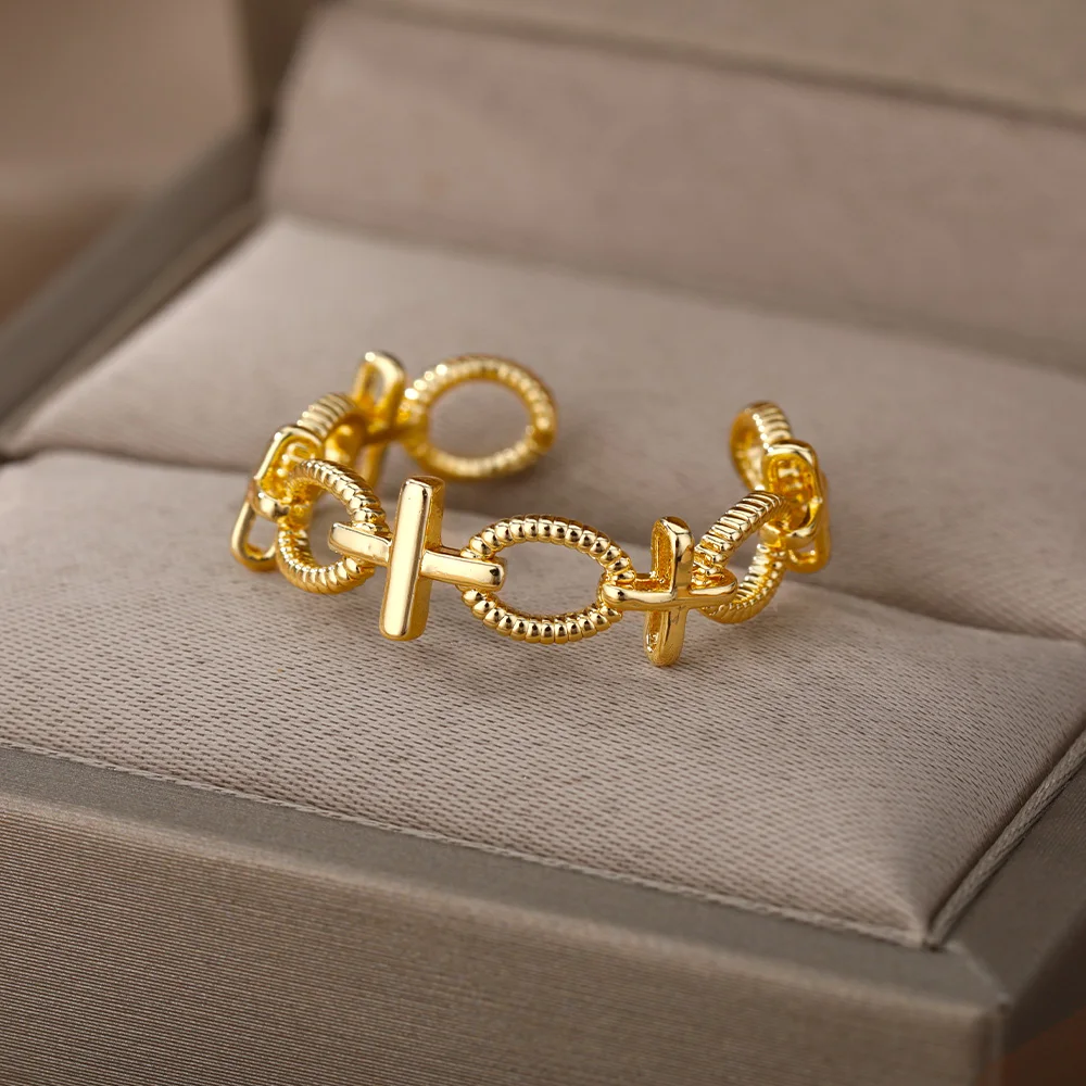 

Punk Vintage Twisted Cross Rings For Women Stainless Steel Gold Color Opening Couple Ring Minimalist Christams Jewelry Gift
