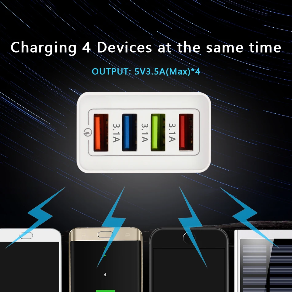 CinkeyPro зарядное устройство с 4 портами USB для Samsung/iPhone/Huawei стены мобильного телефона 5 V/3.5A Универсальный адаптер быстрой зарядки