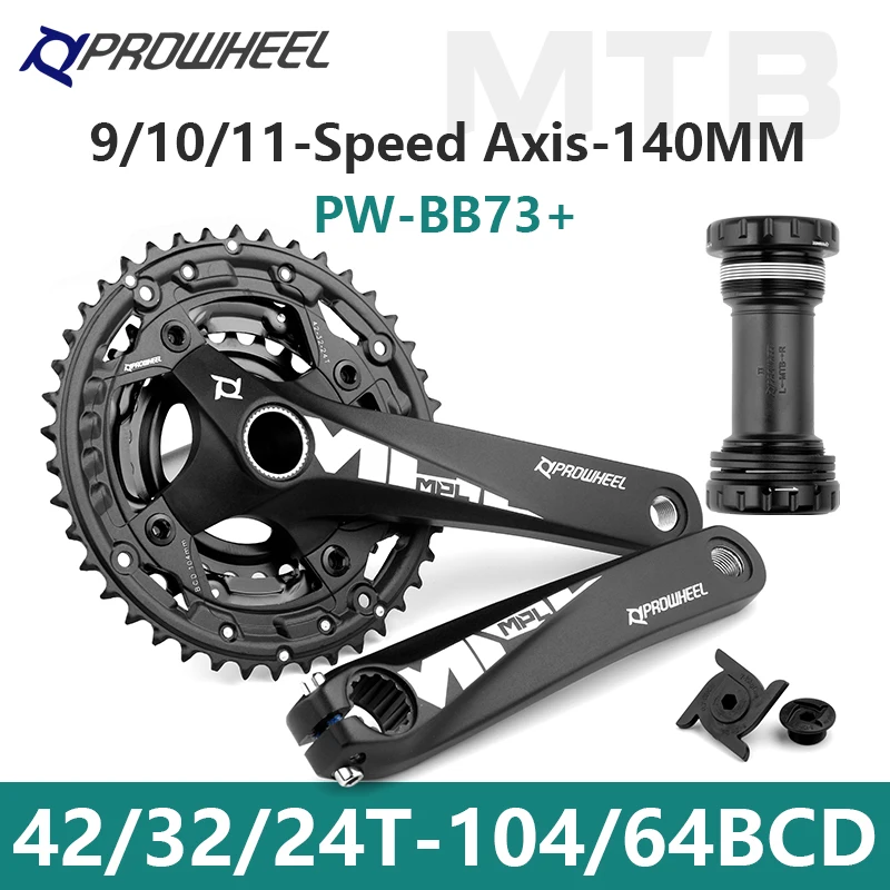 PROWHEEL Mountain Bike Triple 3X9S/3X10S/3X11S Crankset 24/32/42T 3S Hollow Integrated Sprocket MTB Crank Bike Parts