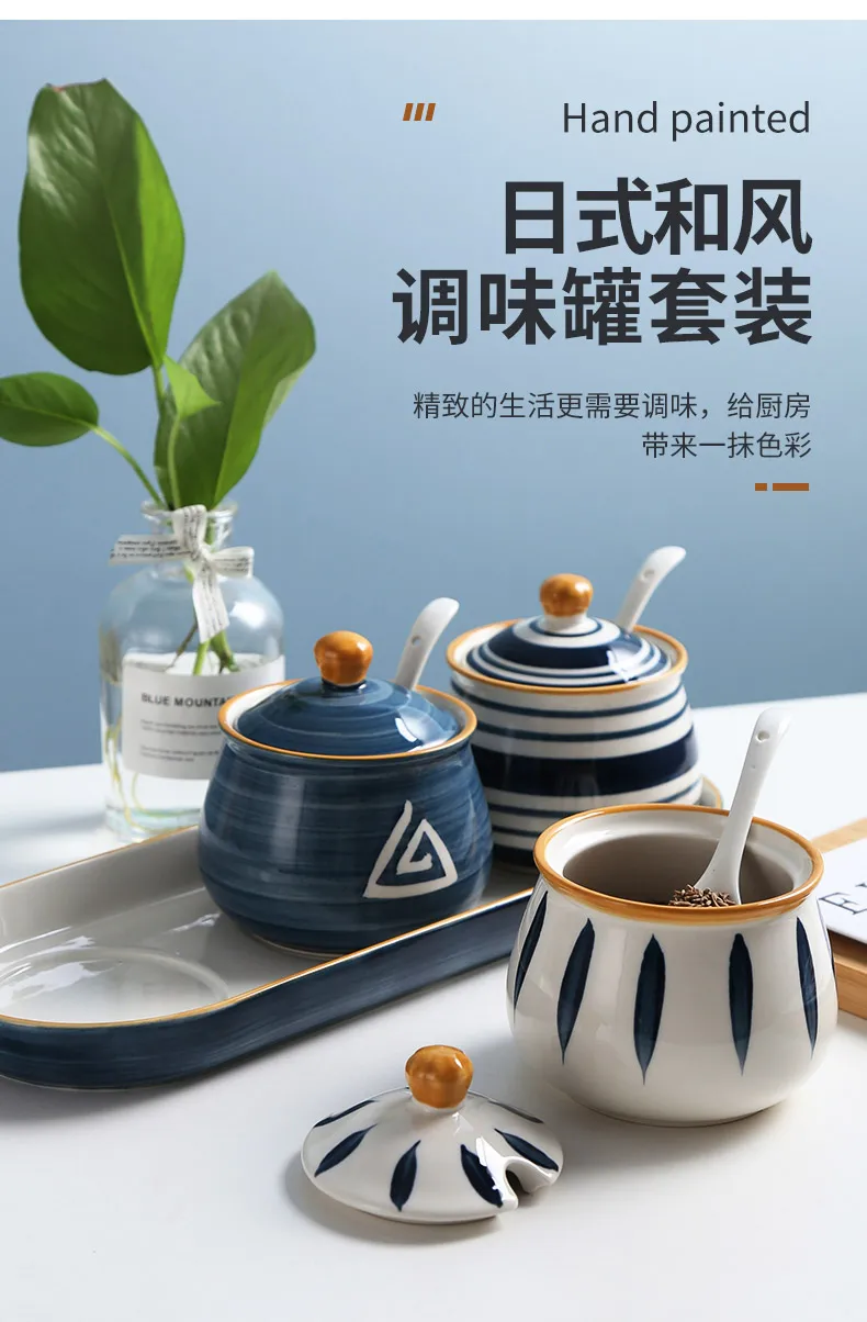 

Salt Sugar Spice Jars Luxury Creative Ceramic Storage Box Spoon Spice Jars Container Rangement Cuisine Kitchen Supplies DG50HST