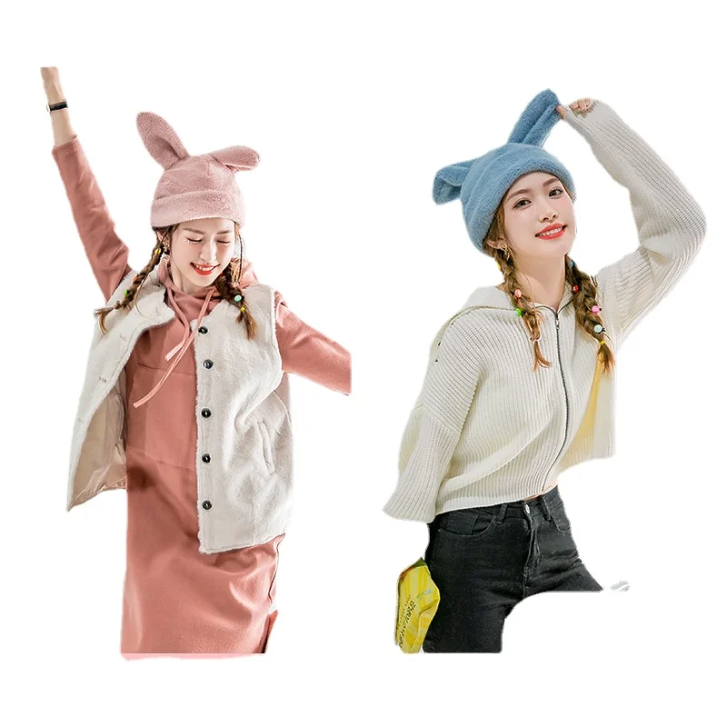 

Cute Pink Bunny Ears Hat Furry Beautiful Warm Hats Canvas Top Quality Little Girls Clothing Winter Outfits Personalized Gifts C