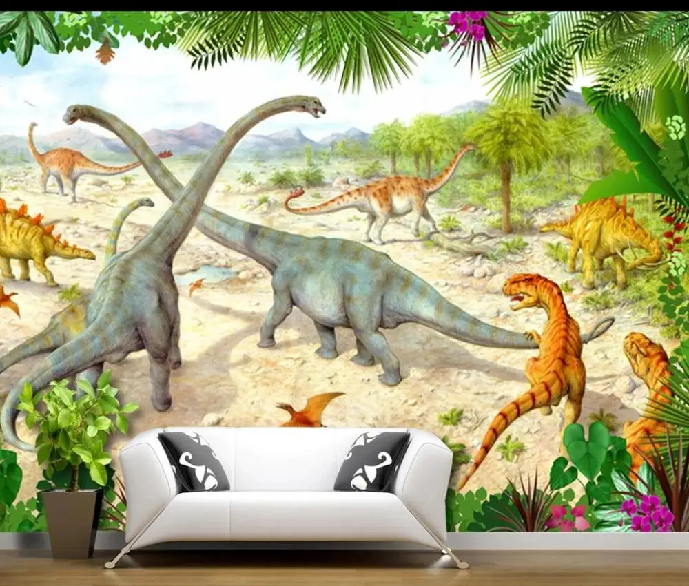 3 фотообои на заказ динозавр мир зеленый лес научная фантастика детская комната