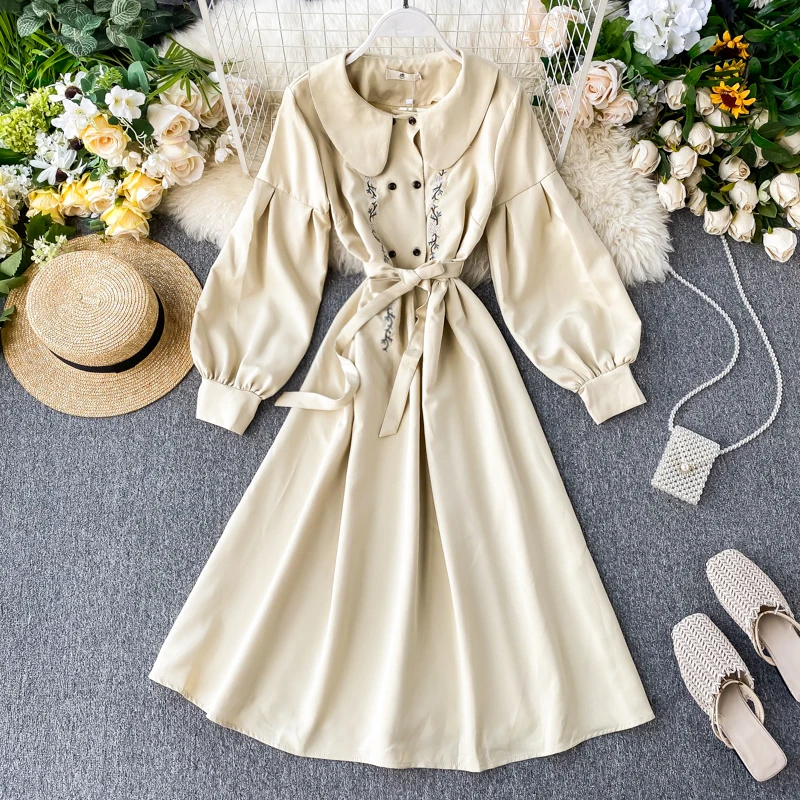 SINGRAIN женское вельветовое платье с цветочной вышивкой зимнее Ретро французское