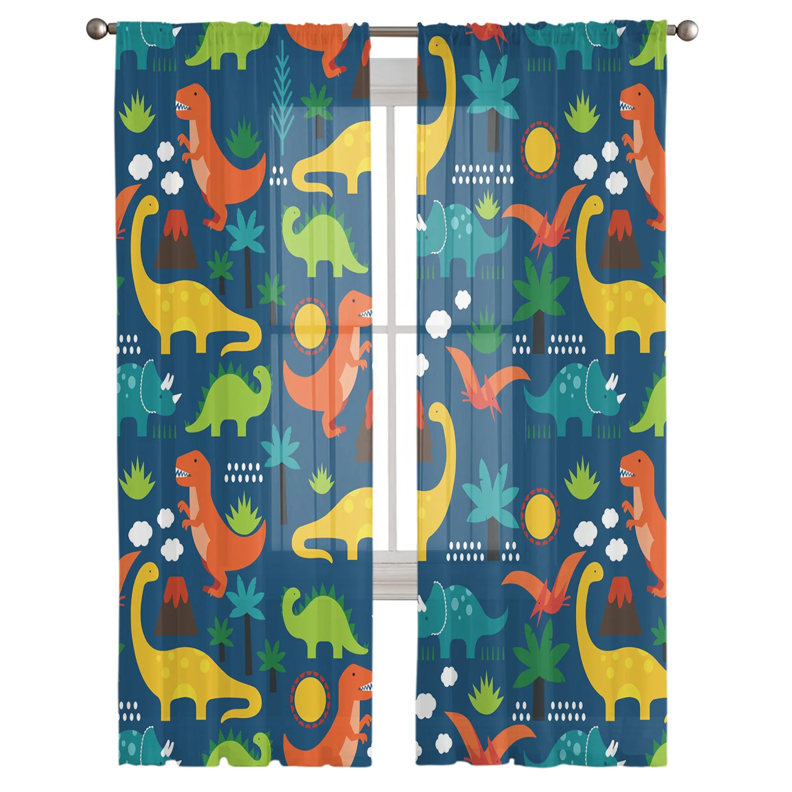 Цветастые занавески Cartoon Colorful Dinosaur для гостиной обработка окон прозрачные спальня кухня Drapes on.