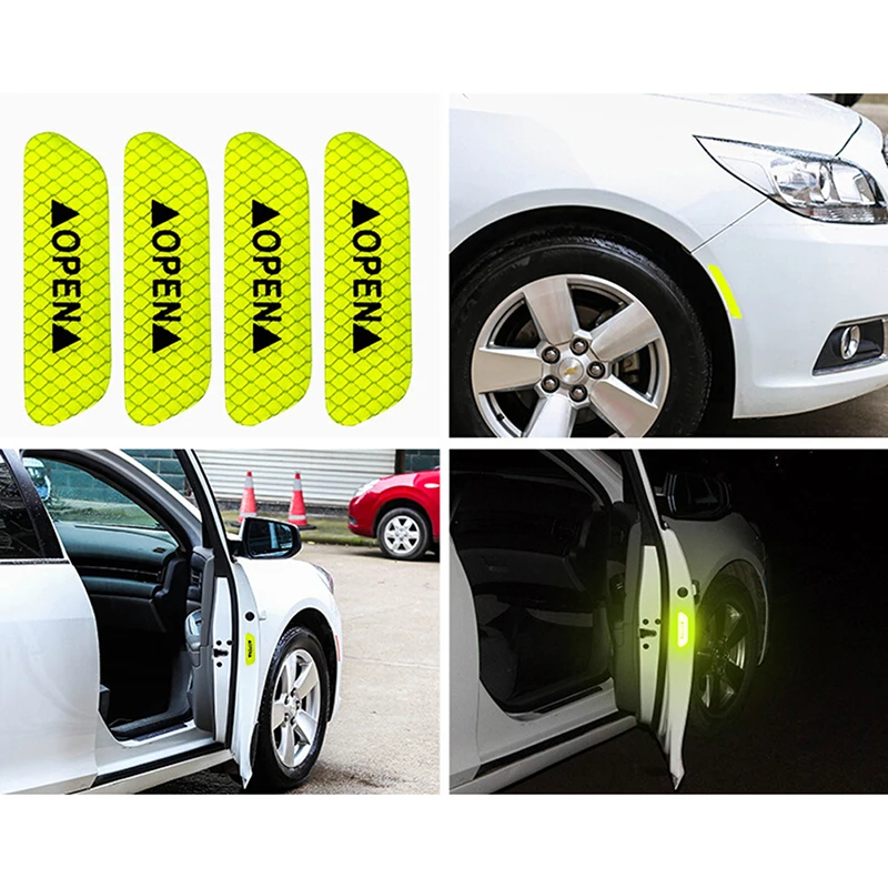 

4Pcs/Set Car Door Stickers DIY Car OPEN Reflective Tape Warning Mark Reflective Open Notice Bicycle Accessories Exterior