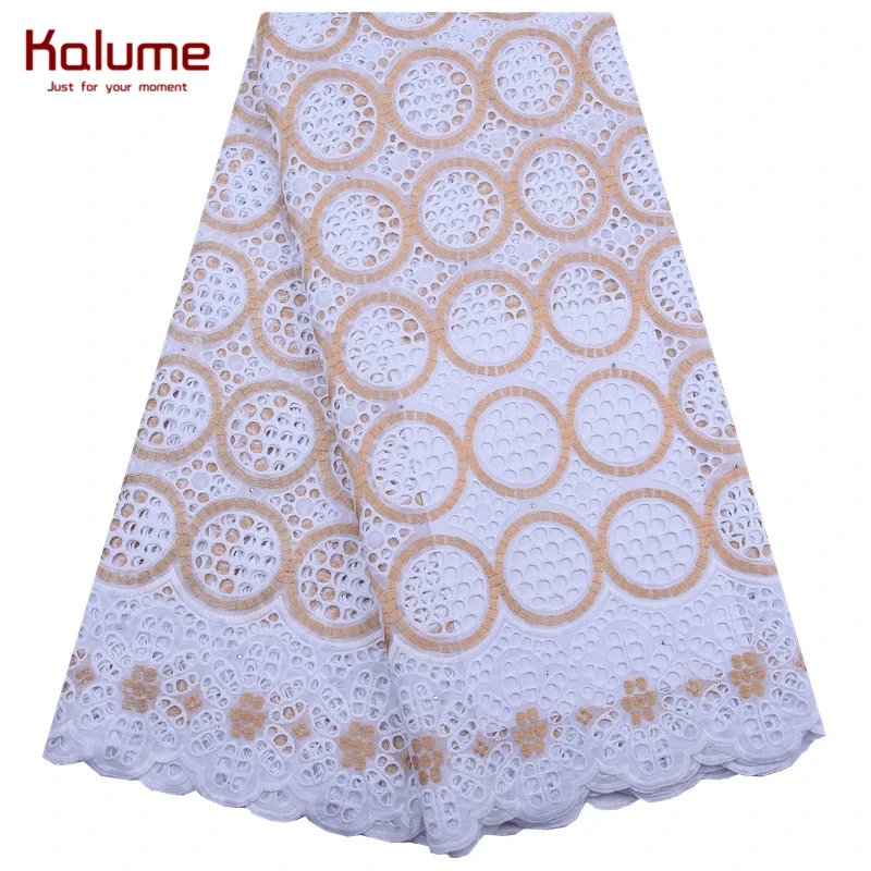 Kalume Orange African Swiss Cotton Lace Fabric With Stones Nigerian Voile Dress For Party 1932 | Дом и сад