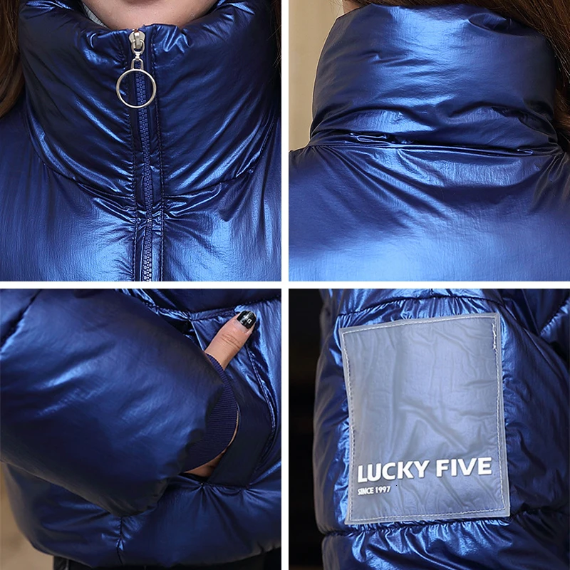 Короткие женские зимние глянцевые куртки с хлопковой подкладкой теплые