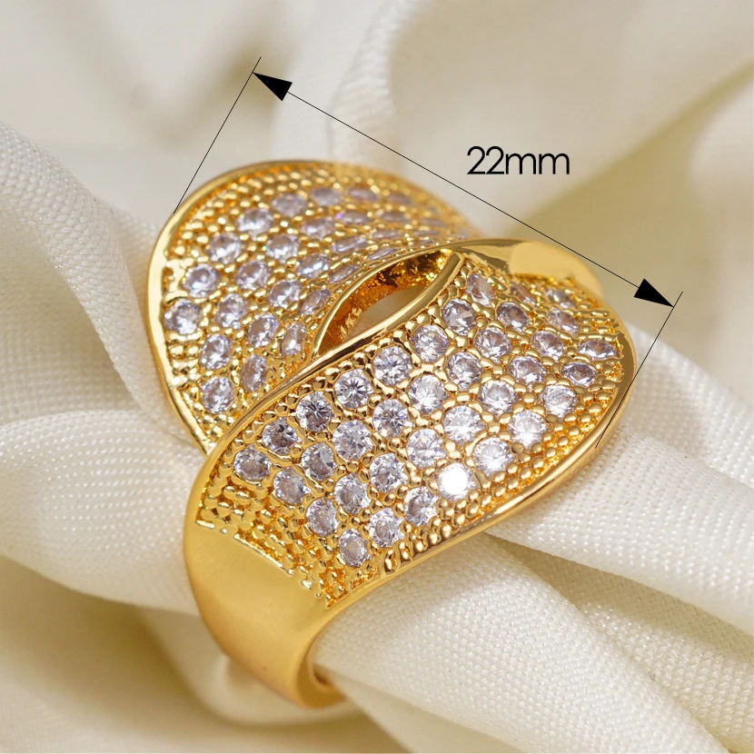 Hyperbole Luxury Wedding Unique Gold Plt Rings for Women Middle East Style Cubic Zircon Fashion Dubai Jewelry Dropshipping