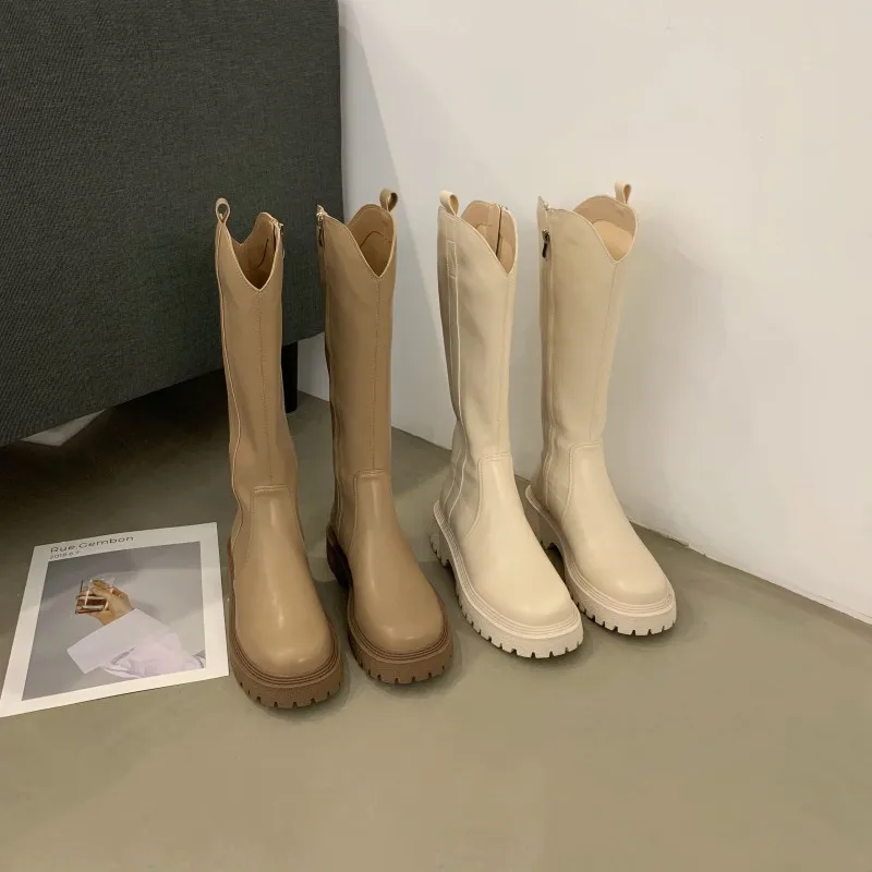 

Женские сапоги, новинка 2021, Роскошные Дизайнерские Сапоги на молнии с круглым носком, привлекательные сапоги на платформе и высоком каблуке...