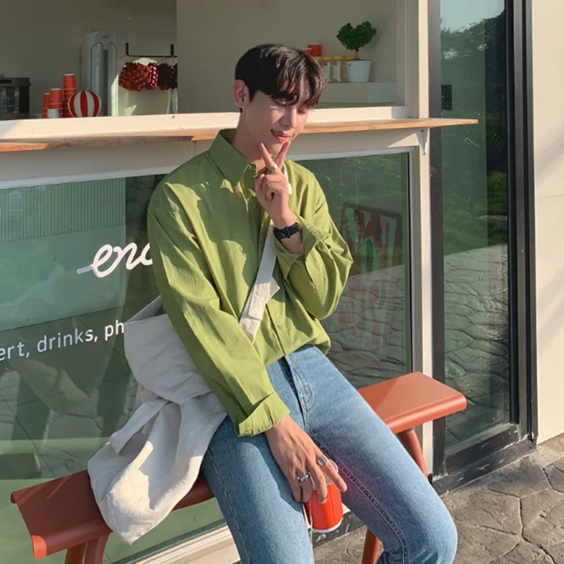 

Early autumn new linen pure color shirt Korean version quality casual simple long-sleeved shirt go with men's linen coat