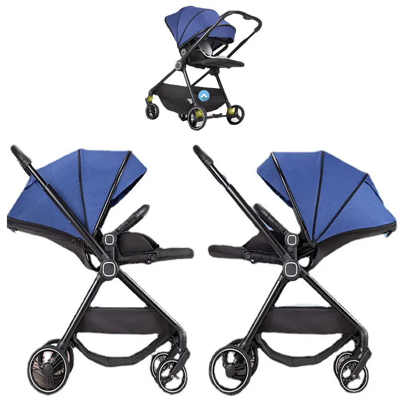 Baby Carriage Four Wheels Baby Stroller Infant Baby Cart Portable Travel Baby Bassinet Can Sit Lie Reversible Push Wheelchair