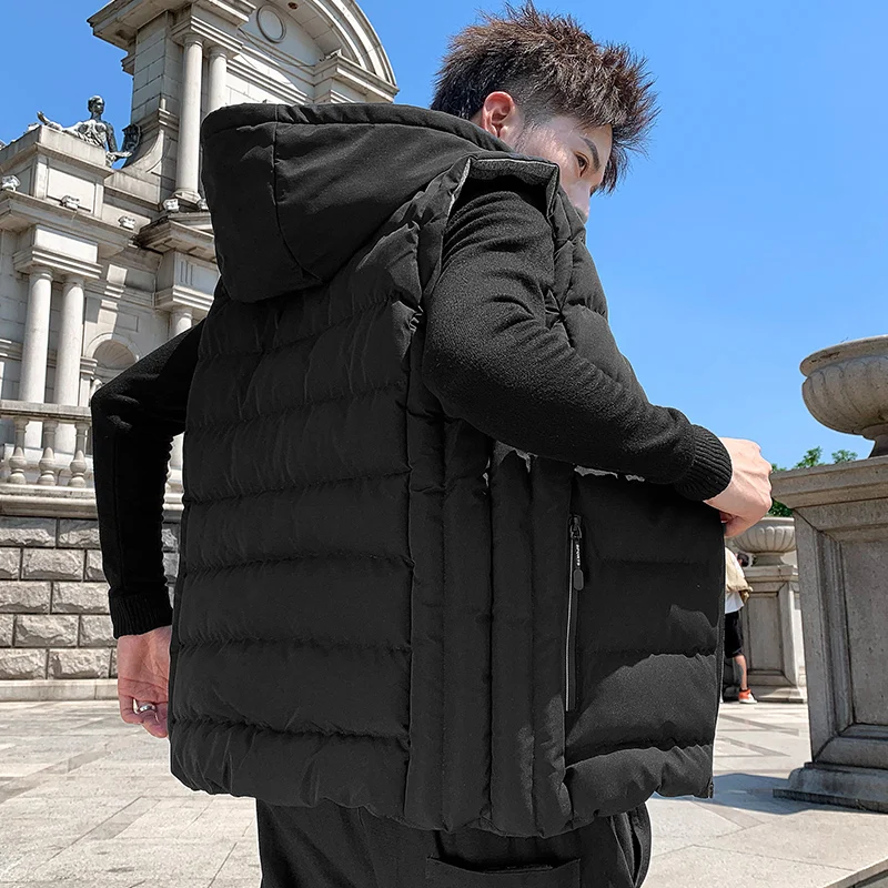 Жилет мужской размера плюс теплая безрукавка повседневная жилетка с капюшоном