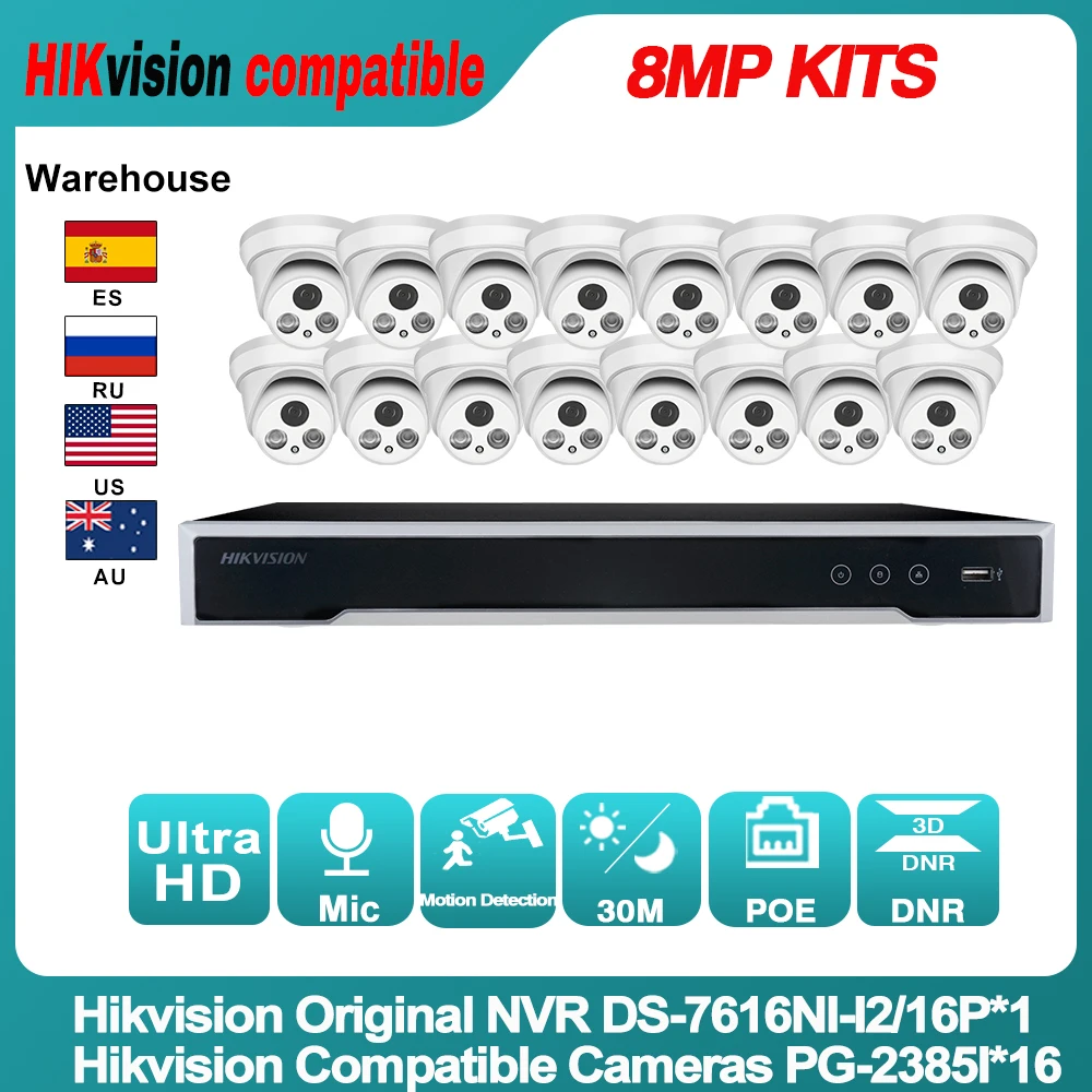 

Hikvision Compatible Kits DS-7616NI-I2/16P 16POE NVR With 5MP IP Camera POE 30M IR Built-in MIC 16PCS Security 4K CCTV System