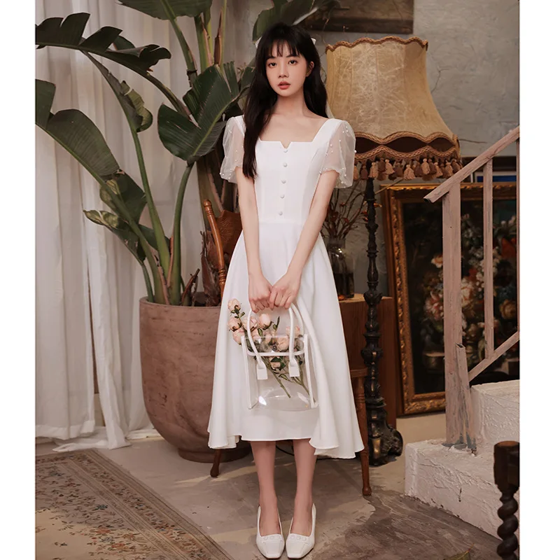 Женское шифоновое платье-Ципао с бантом белое кружевное платье