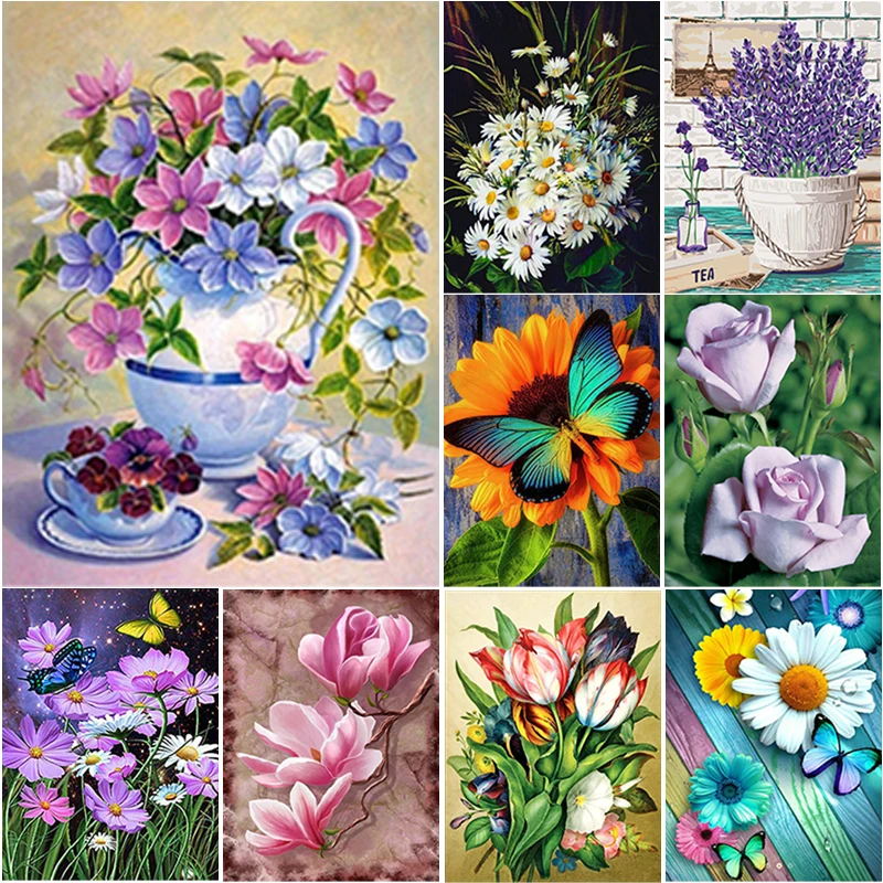 

5D DIY Flower Scene Diamond Painting Fresh Flower Diamond Embroidery Cross Stitch Full Square Round Drill Home Decor Manual Gift
