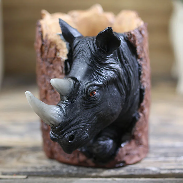 3D Rhinoceros Pen Holder Creative Pen Holder Household Ornaments Storage Resin Crafts Gifts Pen Containers