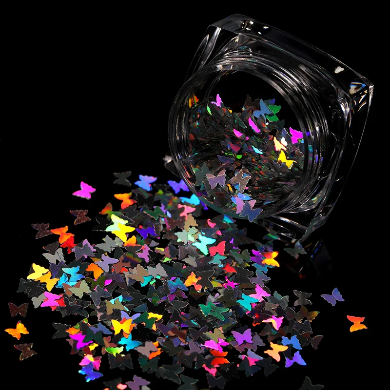Блеск для ногтей в форме бабочки микро-лазер звезда хлопья 3D серебряные золотые